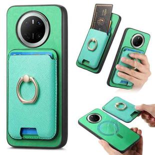 For Huawei Mate 70 Retro Cross Leather Ring Vertical Insert Card Bag MagSafe Phone Case(Green)