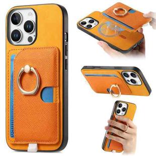 For iPhone 16 Pro Max Retro Cross Leather Ring Side Insert Card Bag MagSafe Phone Case(Yellow)