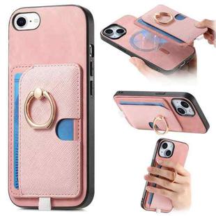 For iPhone 7 / 8 / SE 2022 Retro Cross Leather Ring Side Insert Card Bag MagSafe Phone Case(Pink)