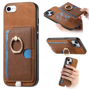 For iPhone 7 / 8 / SE 2022 Retro Cross Leather Ring Side Insert Card Bag MagSafe Phone Case(Brown)