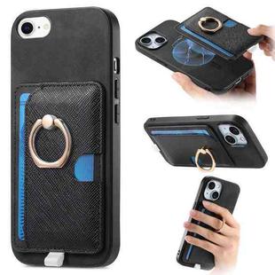 For iPhone 7 / 8 / SE 2022 Retro Cross Leather Ring Side Insert Card Bag MagSafe Phone Case(Black)