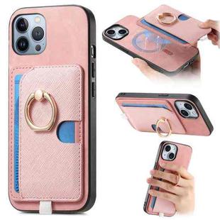 For iPhone 12 Pro Max Retro Cross Leather Ring Side Insert Card Bag MagSafe Phone Case(Pink)