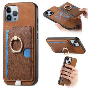 For iPhone 12 Pro Max Retro Cross Leather Ring Side Insert Card Bag MagSafe Phone Case(Brown)