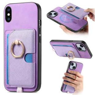 For iPhone X / XS Retro Cross Leather Ring Side Insert Card Bag MagSafe Phone Case(Purple)