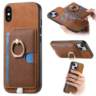 For iPhone X / XS Retro Cross Leather Ring Side Insert Card Bag MagSafe Phone Case(Brown)