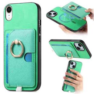 For iPhone XR Retro Cross Leather Ring Side Insert Card Bag MagSafe Phone Case(Green)