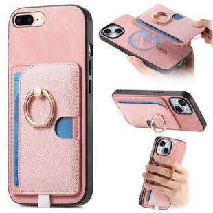 For iPhone 7 Plus / 8 Plus Retro Cross Leather Ring Side Insert Card Bag MagSafe Phone Case(Pink)