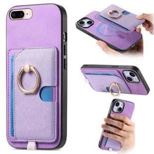 For iPhone 7 Plus / 8 Plus Retro Cross Leather Ring Side Insert Card Bag MagSafe Phone Case(Purple)