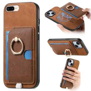 For iPhone 7 Plus / 8 Plus Retro Cross Leather Ring Side Insert Card Bag MagSafe Phone Case(Brown)