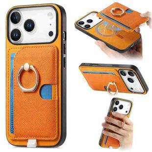 For iPhone 17 Pro Max Retro Cross Leather Ring Side Insert Card Bag MagSafe Phone Case(Yellow)