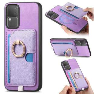 For vivo S18 / S18 Pro 5G Retro Cross Leather Ring Side Insert Card Bag MagSafe Phone Case(Purple)