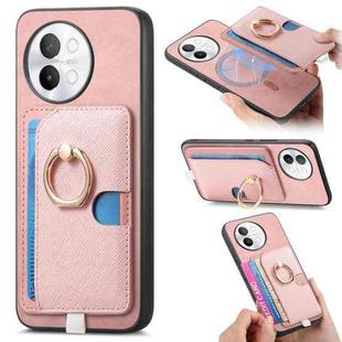 For vivo S18e 5G Retro Cross Leather Ring Side Insert Card Bag MagSafe Phone Case(Pink)