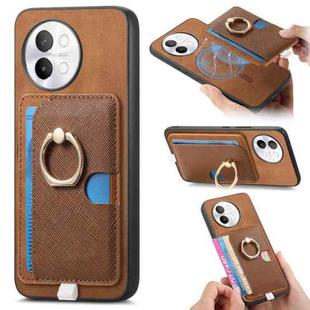 For vivo S18e 5G Retro Cross Leather Ring Side Insert Card Bag MagSafe Phone Case(Brown)