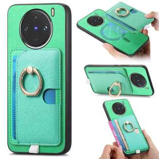 For vivo X100 Pro 5G Retro Cross Leather Ring Side Insert Card Bag MagSafe Phone Case(Green)