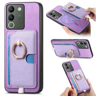 For vivo Y200 / V29e Retro Cross Leather Ring Side Insert Card Bag MagSafe Phone Case(Purple)