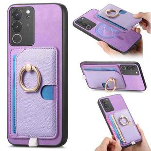 For vivo S17 / S17 Pro / V29 Pro 5G Retro Cross Leather Ring Side Insert Card Bag MagSafe Phone Case(Purple)