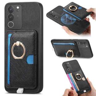 For vivo S17 / S17 Pro / V29 Pro 5G Retro Cross Leather Ring Side Insert Card Bag MagSafe Phone Case(Black)