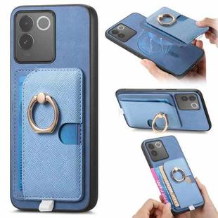 For vivo S17e / iQOO Z7 Pro / T2 Pro Retro Cross Leather Ring Side Insert Card Bag MagSafe Phone Case(Blue)