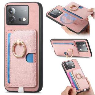 For Vivo iQOO Neo8 / Neo8 Pro Retro Cross Leather Ring Side Insert Card Bag MagSafe Phone Case(Pink)