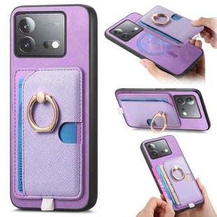 For Vivo iQOO Neo8 / Neo8 Pro Retro Cross Leather Ring Side Insert Card Bag MagSafe Phone Case(Purple)