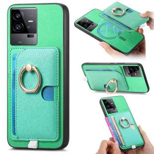 For vivo iQOO 11 Pro 5G Retro Cross Leather Ring Side Insert Card Bag MagSafe Phone Case(Green)