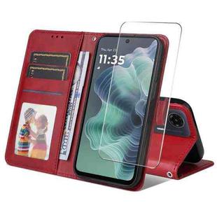 For Motorola Moto G35 ENKAY Card Wallet Calf Texture Leather Phone Case with Screen Film(Red)