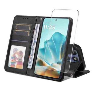 For Motorola Edge 60 Fusion ENKAY Card Wallet Calf Texture Leather Phone Case with Screen Film(Black)