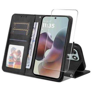 For Motorola Moto G56 / G66j / G66y 5G ENKAY Card Wallet Calf Texture Leather Phone Case with Screen Film(Black)