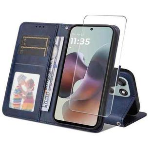 For Motorola Moto G56 / G66j / G66y 5G ENKAY Card Wallet Calf Texture Leather Phone Case with Screen Film(Blue)