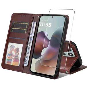 For Motorola Moto G56 / G66j / G66y 5G ENKAY Card Wallet Calf Texture Leather Phone Case with Screen Film(Brown)