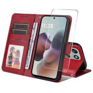 For Motorola Moto G86 / G86 Power ENKAY Card Wallet Calf Texture Leather Phone Case with Screen Film(Red)