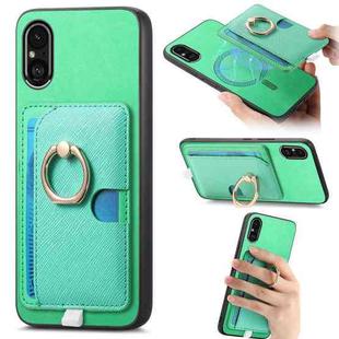 For Sony Xperia 5 V Retro Cross Leather Ring Side Insert Card Bag MagSafe Phone Case(Green)