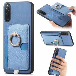 For Sony Xperia 10 V Retro Cross Leather Ring Side Insert Card Bag MagSafe Phone Case(Blue)