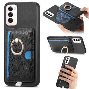 For OPPO Reno12 Pro Global Retro Cross Leather Ring Side Insert Card Bag MagSafe Phone Case(Black)