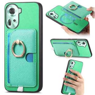 For OPPO Reno11 Global Retro Cross Leather Ring Side Insert Card Bag MagSafe Phone Case(Green)