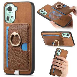 For OPPO Reno11 Global Retro Cross Leather Ring Side Insert Card Bag MagSafe Phone Case(Brown)