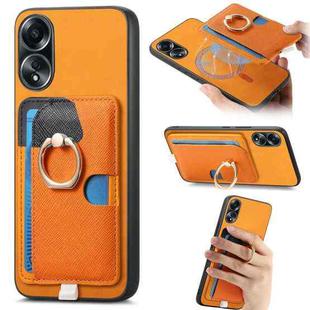 For OPPO A58 4G Retro Cross Leather Ring Side Insert Card Bag MagSafe Phone Case(Yellow)