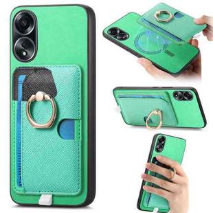 For OPPO A58 4G Retro Cross Leather Ring Side Insert Card Bag MagSafe Phone Case(Green)