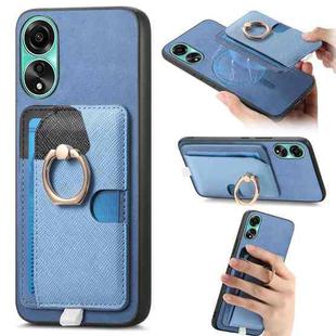 For OPPO A78 4G Retro Cross Leather Ring Side Insert Card Bag MagSafe Phone Case(Blue)