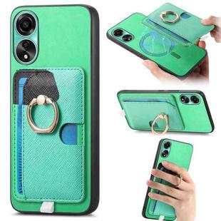 For OPPO A78 4G Retro Cross Leather Ring Side Insert Card Bag MagSafe Phone Case(Green)