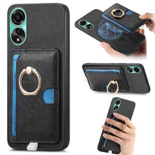 For OPPO A78 4G Retro Cross Leather Ring Side Insert Card Bag MagSafe Phone Case(Black)