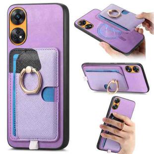 For OPPO Reno8 T / A1 Pro Retro Cross Leather Ring Side Insert Card Bag MagSafe Phone Case(Purple)