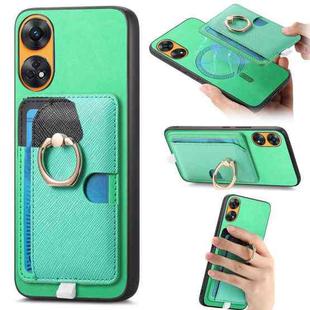 For OPPO Reno8 T / A1 Pro Retro Cross Leather Ring Side Insert Card Bag MagSafe Phone Case(Green)