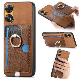 For OPPO Reno8 T / A1 Pro Retro Cross Leather Ring Side Insert Card Bag MagSafe Phone Case(Brown)