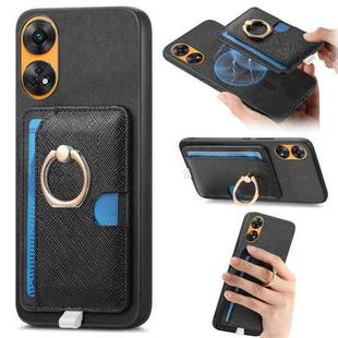 For OPPO Reno8 T / A1 Pro Retro Cross Leather Ring Side Insert Card Bag MagSafe Phone Case(Black)