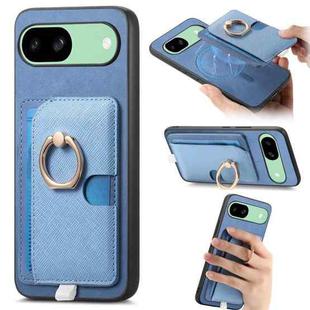 For Google Pixel 8a Retro Cross Leather Ring Side Insert Card Bag MagSafe Phone Case(Blue)