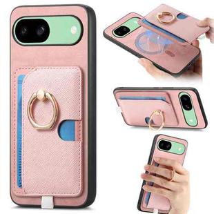 For Google Pixel 8a Retro Cross Leather Ring Side Insert Card Bag MagSafe Phone Case(Pink)