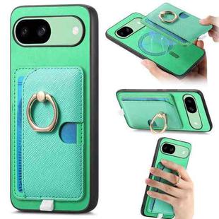 For Google Pixel 8a Retro Cross Leather Ring Side Insert Card Bag MagSafe Phone Case(Green)