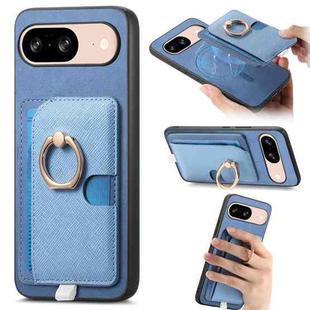 For Google Pixel 8 Retro Cross Leather Ring Side Insert Card Bag MagSafe Phone Case(Blue)