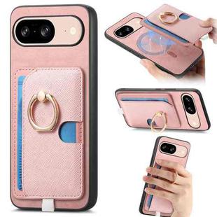 For Google Pixel 8 Retro Cross Leather Ring Side Insert Card Bag MagSafe Phone Case(Pink)